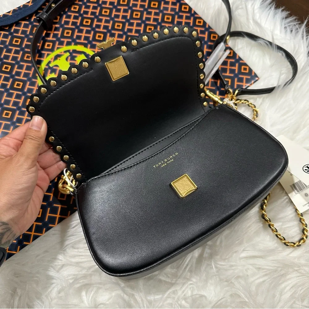 NWT Tory Burch Britten Gold Studded Black Convertible Crossbody Shoulder Bag - Picture 4 of 9
